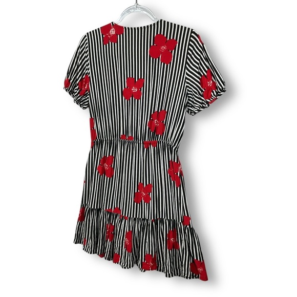 Madewell Candied Orchids Dress Sz 8 Floral Ruffle Whimsy Flowy Black Red - Picture 10 of 11